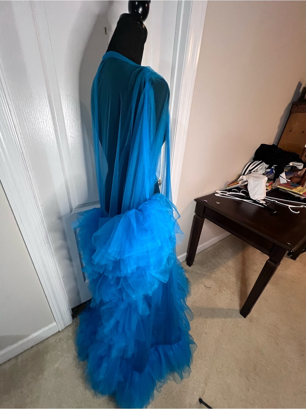 Blue Sheer Tulle Ruffle Robe Dress - Picture 6 of 7